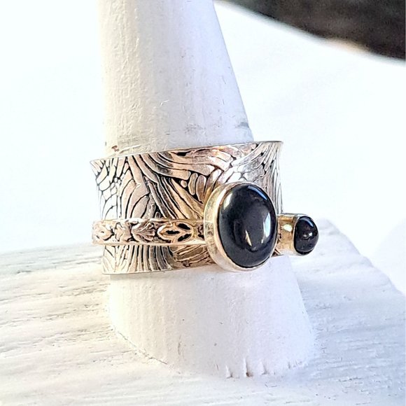 Black Onyx Sterling Silver Mediation Fidget Spinner Ring - Picture 2 of 13